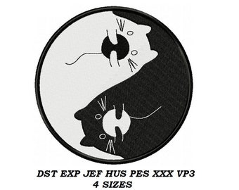 Yin Yang Cats Machine Embroidery Design - 4 sizes - embroidery Instant download, digital file