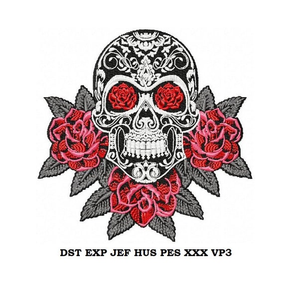 Skull Head in Flowers2 Embroidery Machine Design - embroidery pattern