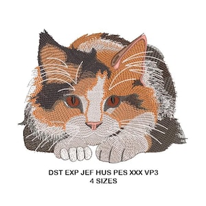 Calico Cat Machine Embroidery Design - 4 sizes - Three color Cat embroidery pattern - Instant Downloadable