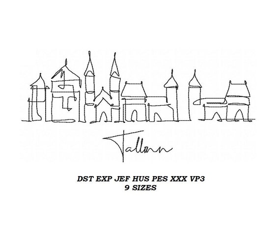 Tallinn Embroidery Design - 9 sizes - one line embroidery pattern, line art, instant download, digital file
