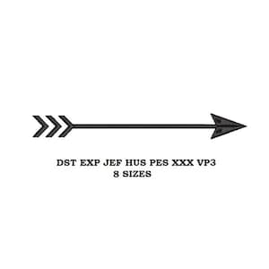 Puede incluir: Flecha negra apuntando hacia la derecha con un doble chevron en la cola.  DST EXP JEF HUS PES XXX VP3 8 SIZES