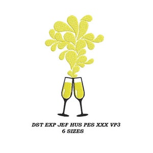 Champagne glasses Embroidery Design 02 - 6 Sizes - embroidery pattern, digital file