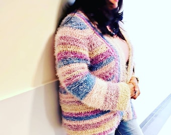 Crochet Pattern, Fuzzy Blanket Cardigan Pattern Pdf, Instruction for size S/M, L/XL, 2XL. Cozy like a blanket, worked top down, seamless