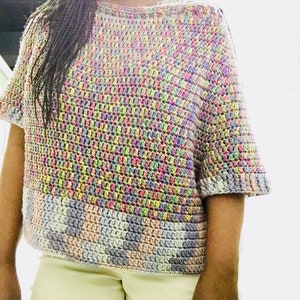 Crochet Sweater Pattern Pdf, instruction for size  M/L, top down sweater, seamless sweater