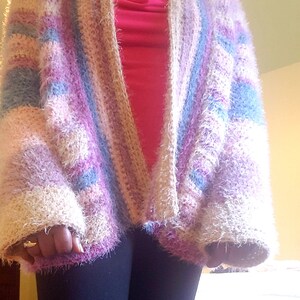 Crochet Pattern, Fuzzy Blanket Cardigan Pattern Pdf, Instruction for size S/M, L/XL, 2XL. Cozy like a blanket, worked top down, seamless image 7