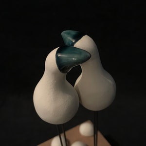 Couple Of Stilt Birds In Glazed Earthenware On Wooden Support image 7