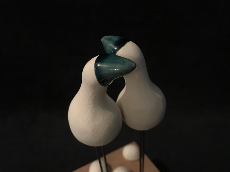 Couple Of Stilt Birds In Glazed Earthenware On Wooden Support image 7