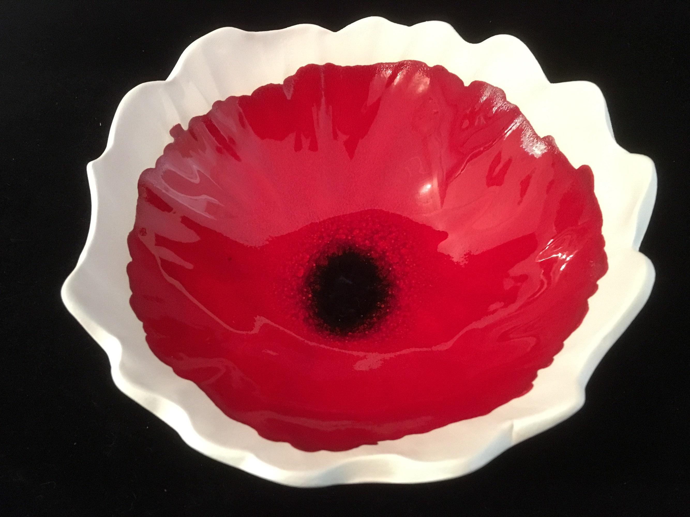 Coupelle en Faïence Blanche Émaillé Motif Coquelicot