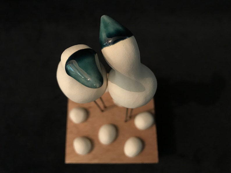 Couple Of Stilt Birds In Glazed Earthenware On Wooden Support image 6