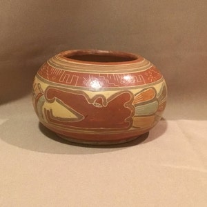 Vintage Mesoamerican polychrome bowl/Vintage Replica Painted Motif Bowl