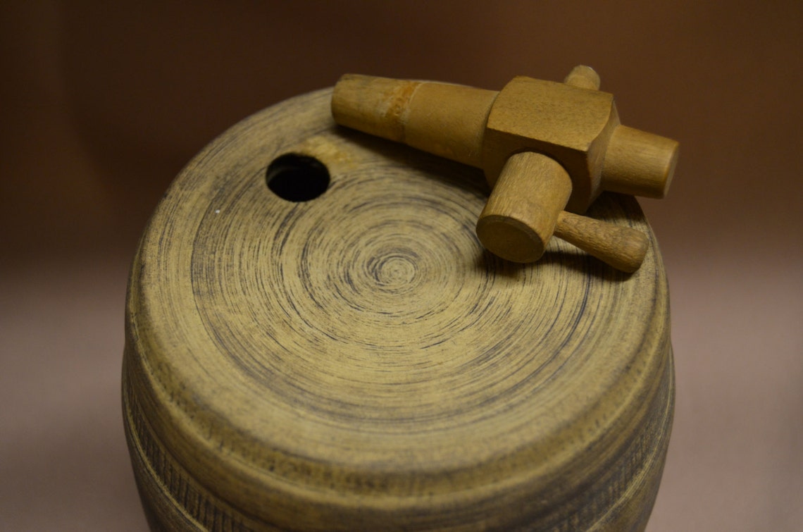 Vintage Ceramic Barrel Decanter Wooden Spigot Tap Etsy