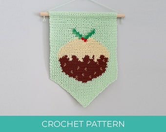 Christmas Pudding Crochet Pattern, Crochet Colourwork Wall Hanging, Banner, PDF