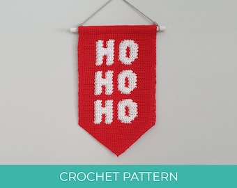 Ho Ho Ho Christmas Crochet Pattern, Crochet Colourwork Wall Hanging, Banner, PDF