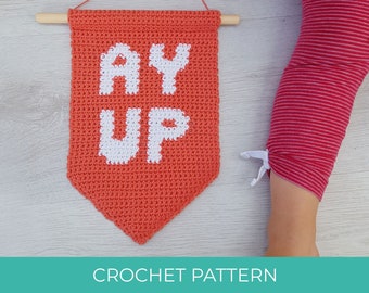 Crochet Pattern | Crochet Colourwork Ay Up Wall Hanging, Banner, Gift Idea, Intarsia Crochet, Tapestry Crochet, PDF