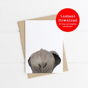 Miss you | Sympathy card | Instant download card | Leaving card | elephant | animal design | blank card | bum