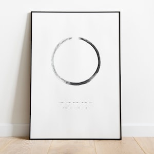 May include: A black and white framed print with a black circle drawn in the center. The circle is surrounded by a white background. The print has the text "... ... ... ... ... ... ... ... ... ... ... ... ... ..." in black below the circle.