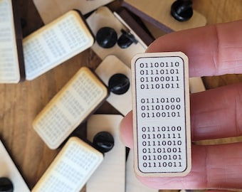 Fuck The Tories | wooden pin badge in binary code | typography | eco