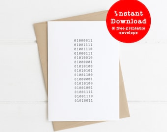 Gefeliciteerd kaart | Direct downloaden | nerd | geheime boodschap | verrassing | binaire code: