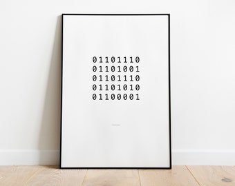 Ninja / minimalista / descargable / binario / código binario / geek / arte de codificación / artes marciales / mensaje secreto