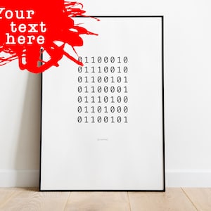 Stampa A4 personalizzata con codice binario / arte murale / il tuo preventivo qui / minimalista / binario / geek / arte di codifica / IT