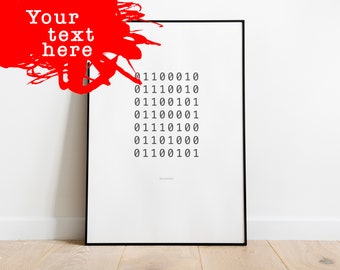 CUSTOM binary code A4 print | wall art | your quote here | minimalist | binary | geek | coding art | IT