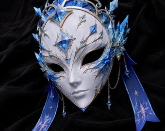 Winter Empress Mask | Blue Crystal Fantasy Mask | Elegant Cosplay Accessory | Handmade, Weathered cosplay prop, Cosplay mask, gift