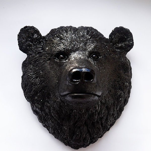 ORIGINAL Black bear Head Sculpture, Large black grizzly bear, Decor, full head bear, Gift, figure. Cold Cast Metal