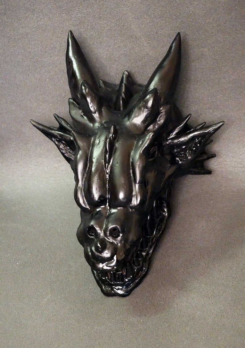 Black Dragon Head Sculpture Large Dragon Skull Decor Full Etsy