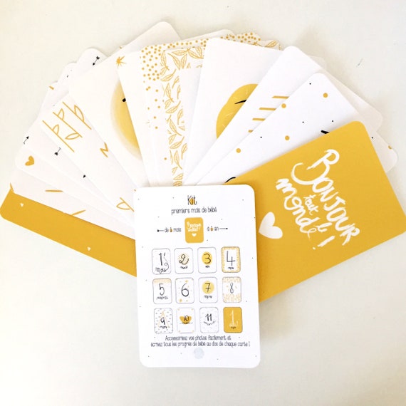 Kit Photos Premiers Mois Bebe Cartes Moutarde Illustration Etsy