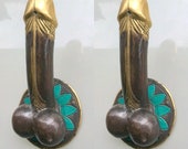 2 PENIS 23 cm shape DOOR PULL or hook hand made solid brass 9 quot handle heavy Phallus cabinet balls erect bronze look