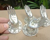 4 small 2.1 4 quot Pull handle hands buddha silver over brass door age old style knob 5.5 cm backplate hook Mudra yoga door old style hand mad