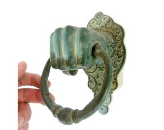 skinny 34cm MERMAID door handle 13/" solid brass door PULL aged green patina B