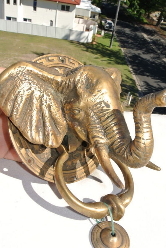 Heavy Large 7 Elephant Trunk Front Door Knocker Solid Real Brass Old Style House Stunning 14 Cm Banger Knob Ganesha Natural Bronze Patina