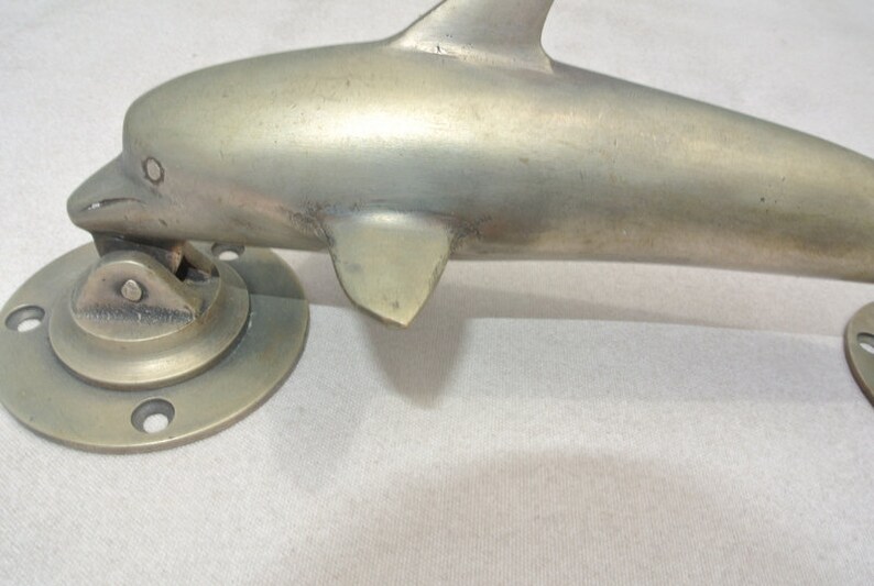 2 SILVER plated medium DOLPHIN handle door PULL 30 cm 12 solid pure brass hollow old aged style vintage style sea side beach
