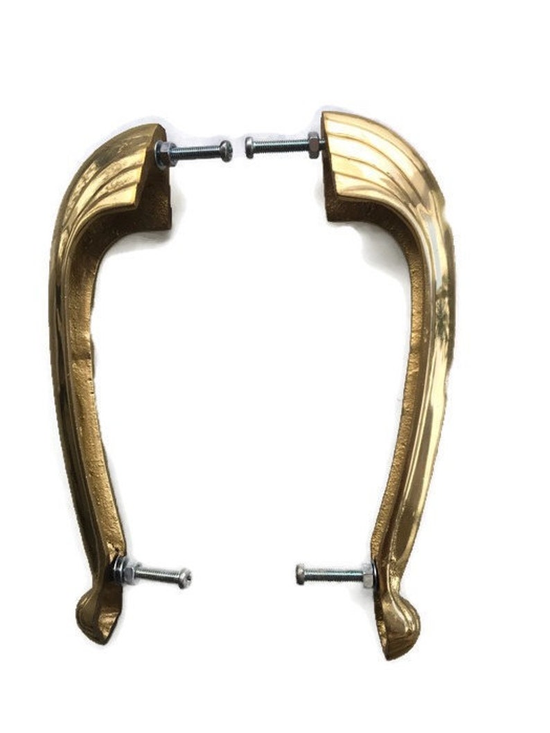 2 heavy pulls handles 16.5 cm DOOR antique solid heavy brass vintage DECO old replace drawer heavy polished kitchens cabinets D pull