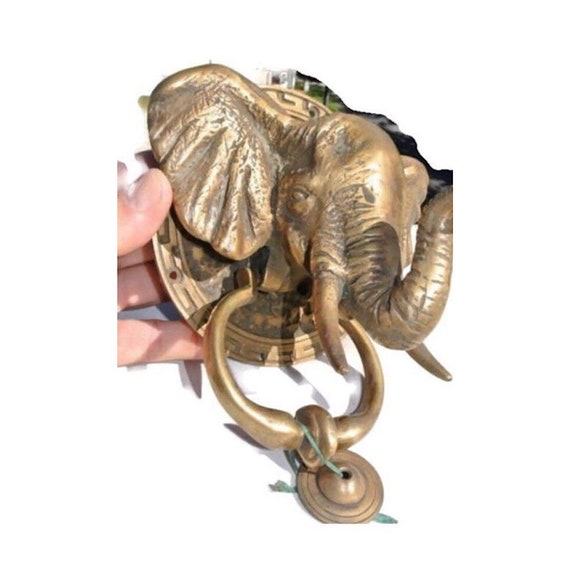 Heavy Large 7 Elephant Trunk Front Door Knocker Solid Real Brass Old Style House Stunning 14 Cm Banger Knob Ganesha Natural Bronze Patina