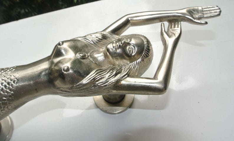 1 Silver Amazing Large Mermaid Solid Brass Door Pull Old Etsy