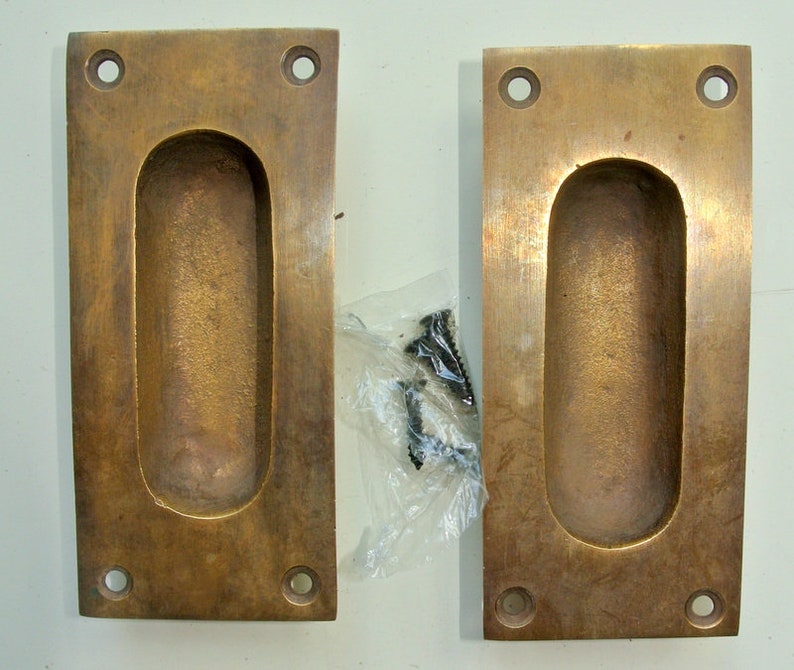 4 recessed finger pull 10 cm Vintage Solid heavy Brass Baldwin FLUSH Pull 4 Antique Sliding Cabinet Brass Knob Drawer Pulls old look