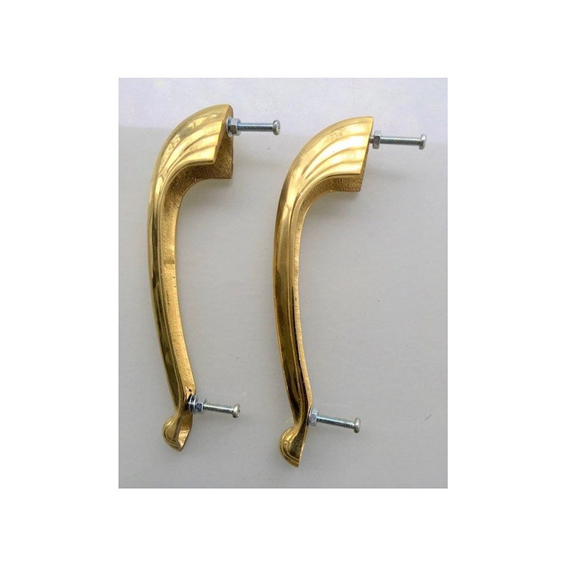2 heavy pulls handles 16.5 cm DOOR antique solid heavy brass vintage DECO old replace drawer heavy polished kitchens cabinets D pull