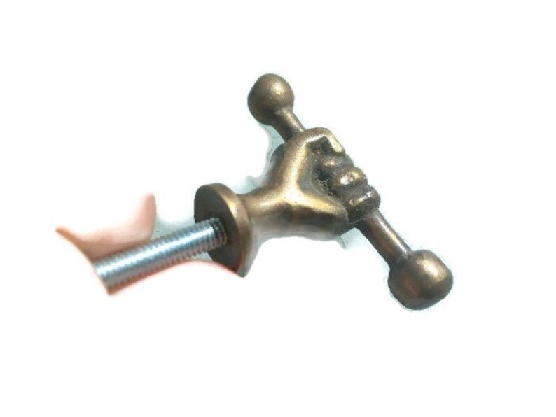 2 small aged 1.34 old style fist Cabinet Door solid pure Brass knob Drawer Pull old style HAND knobs heavy 45 mm vintage antique style