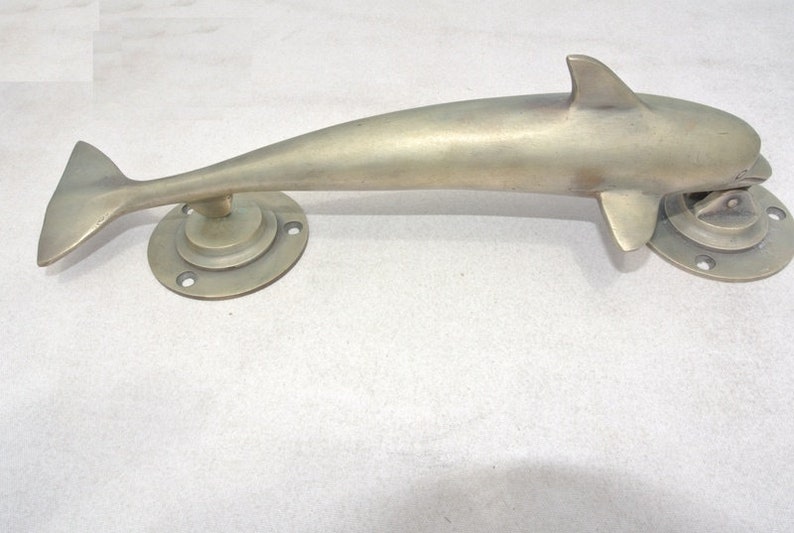 2 SILVER plated medium DOLPHIN handle door PULL 30 cm 12 solid pure brass hollow old aged style vintage style sea side beach