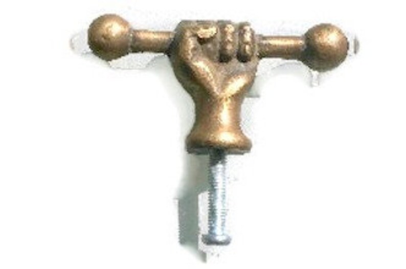 2 small aged 1.34 old style fist Cabinet Door solid pure Brass knob Drawer Pull old style HAND knobs heavy 45 mm vintage antique style