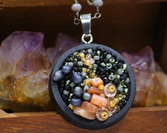 Wolf's Milk Myxomycete Pendant: Embroidery, Semi Precious Stone, Goblincore