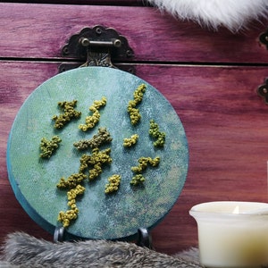 Wood Embroidery: SEASIDE MOSSY BARK Moss Embroidery Object Embroidery Embroidered Moss Wall Hanging Moss Wall Art Fiber Art Moss on Wood