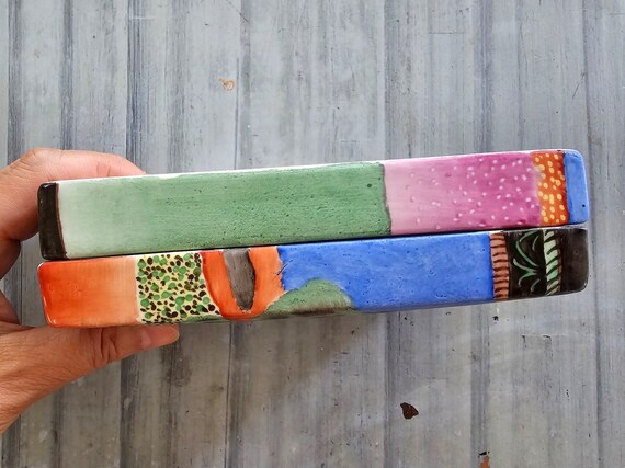 Hand-painted Rectangular Ceramic Box with Lid (90… - image 4