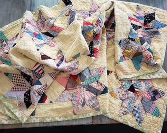 1940年代の花柄刺繍キルト：ヴィンテージフラワーガーデンコットン