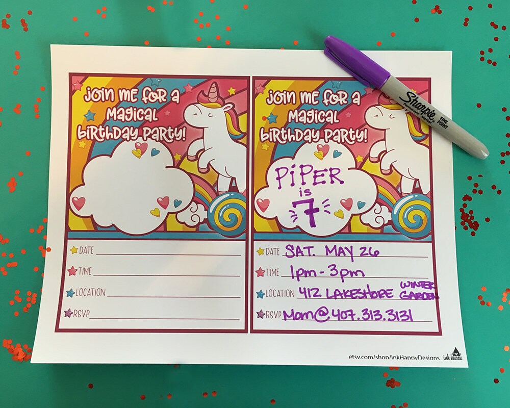invitation unicorn birthday etsy