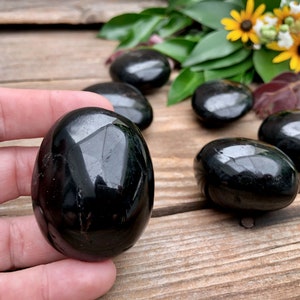 Polished Black Tourmaline Palm Stone