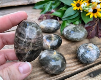Black Moonstone Polished Palm Stone