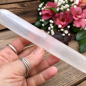 Selenite Crystal Polished Wand, 6-inch long polished selenite